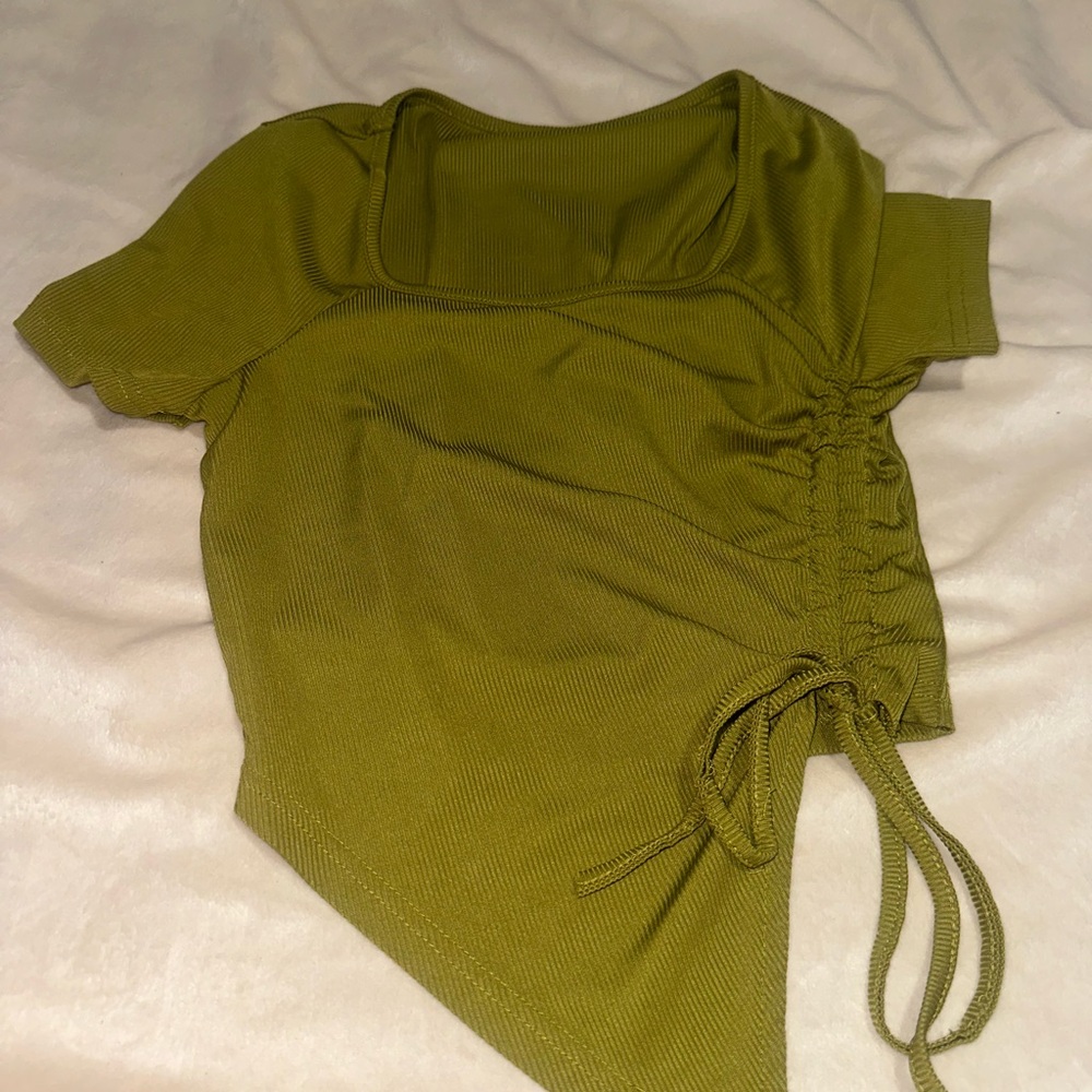 SHEIN Olive Short Sleeve Ruched Top